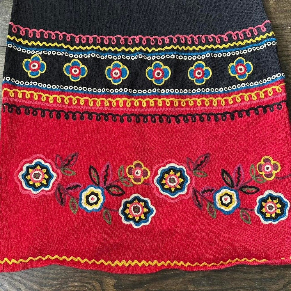 Double D Ranch Knitted Embroidered Maxi Skirt Red and Black Floral - Picture 2 of 5